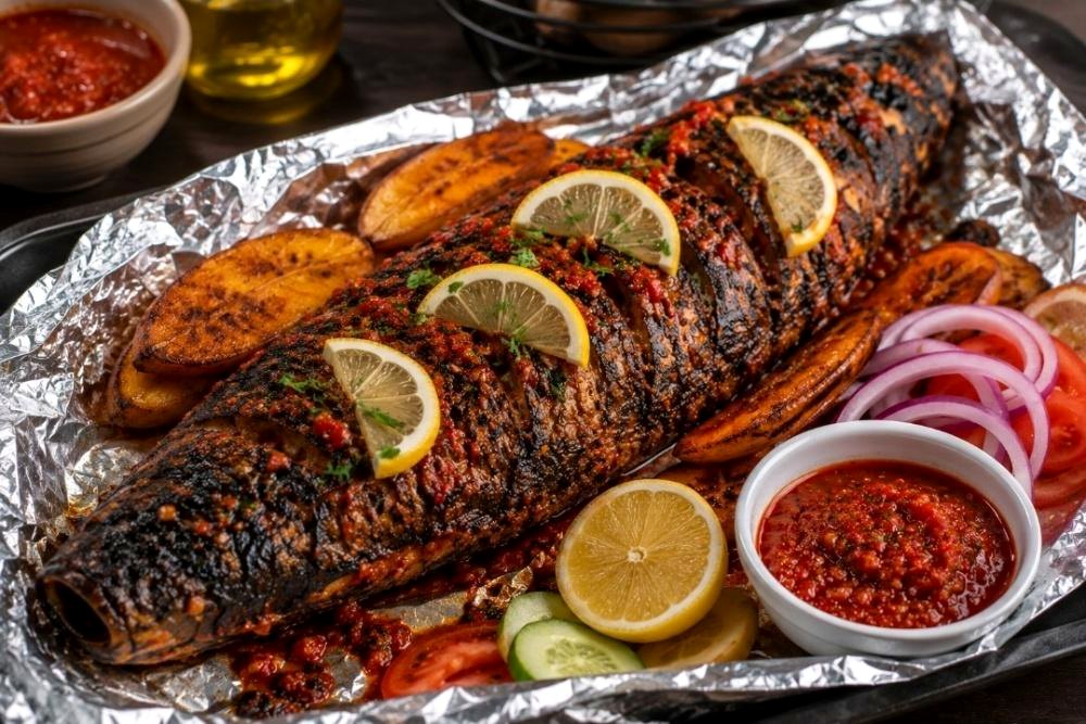 Grilled fish with pepper sauce